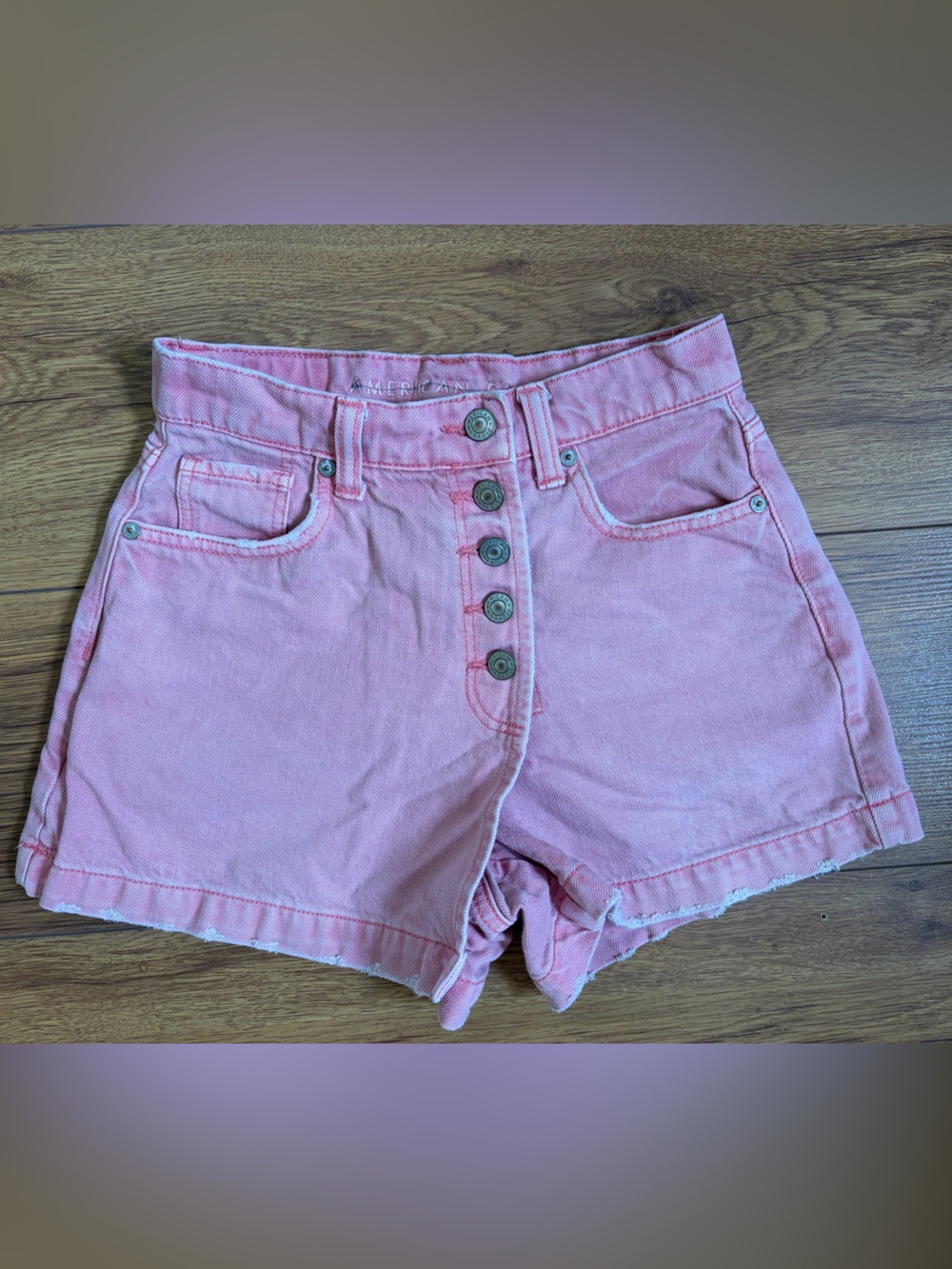 High- Waisted American Eagle Outfitters Pink Button-Front Denim Skort 00